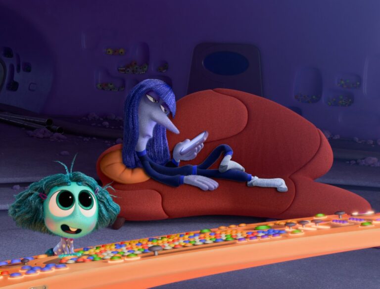 inside out character glued to phone